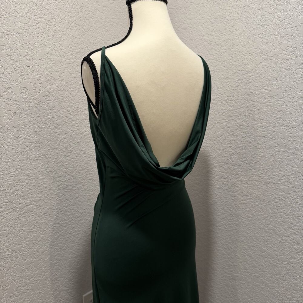 Hello Molly Maxi Dress Green Satin Wrap Slit Formal Evening Size Small USA - Picture 7 of 11